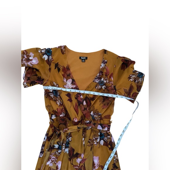 SLNY High-Low Short Sleeve Floral Maxi Dress Mustard Color Size 6 - Picture 13 of 13